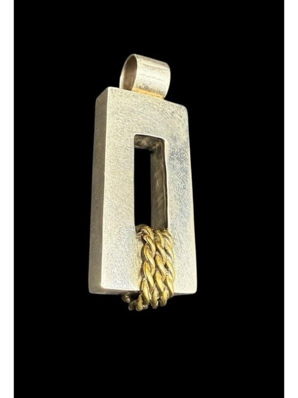 Vintage 925 Modernist Rectangle Pendant Sterling Silver Geometric Mid Century